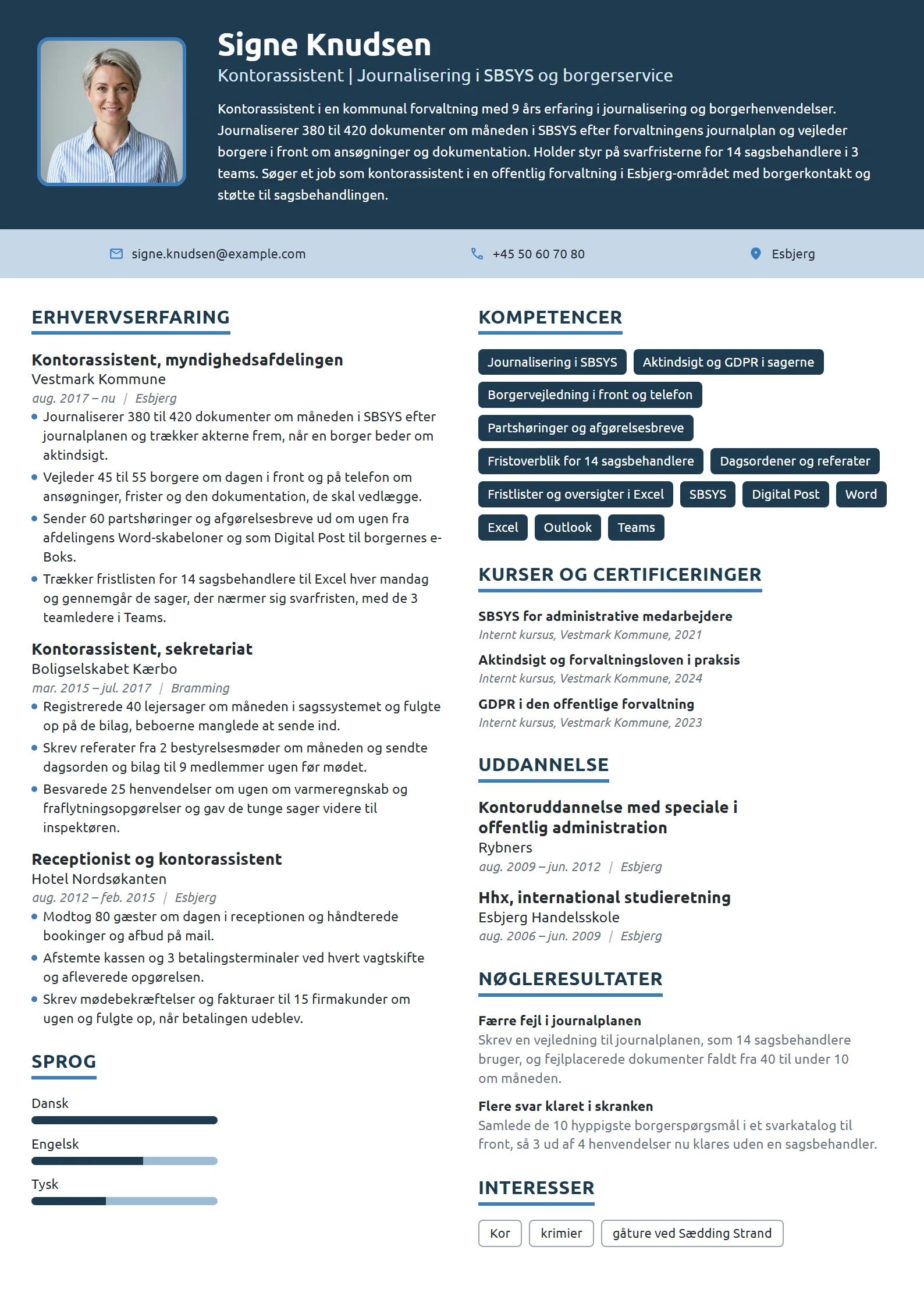 CV-eksempel til kontorassistent i det offentlige