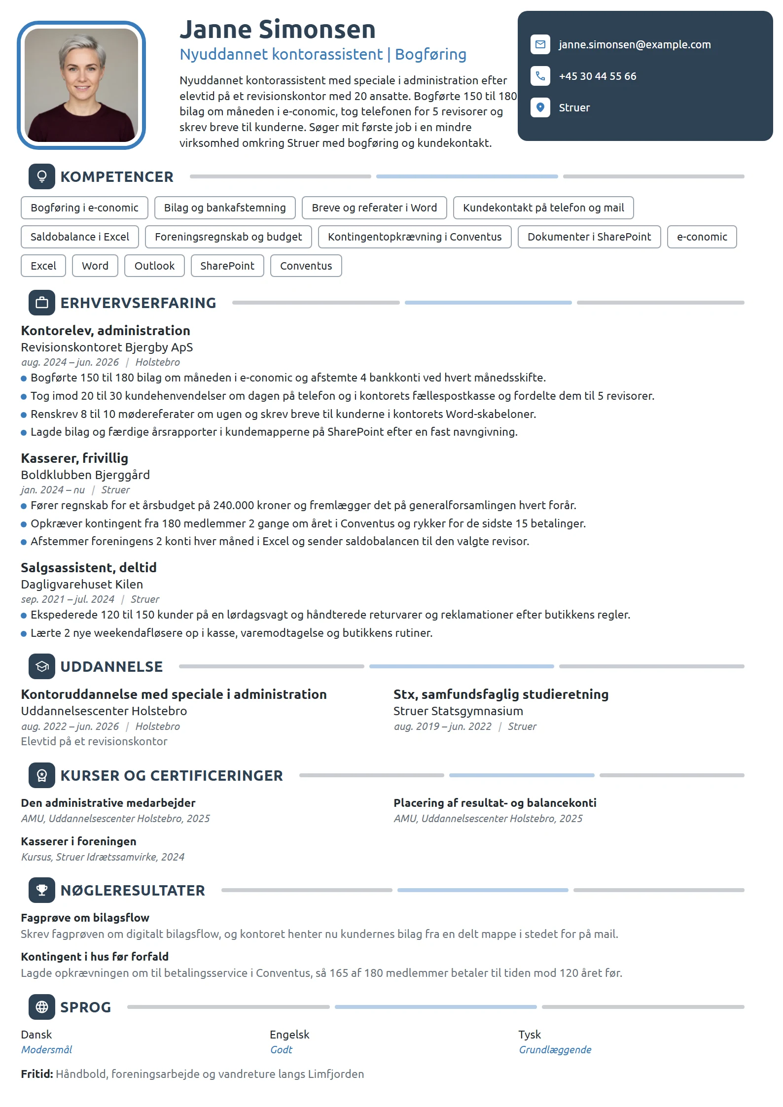 CV-eksempel til nyuddannet kontorassistent