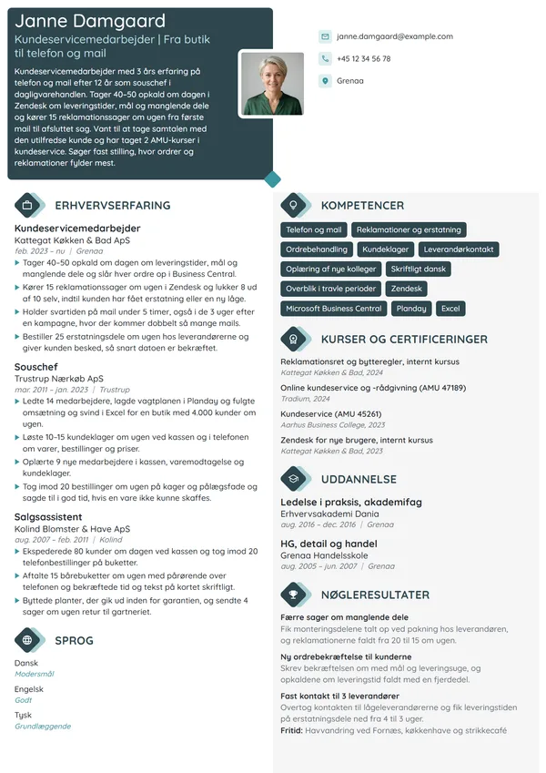 CV-eksempel til skift fra butik til kundeservice
