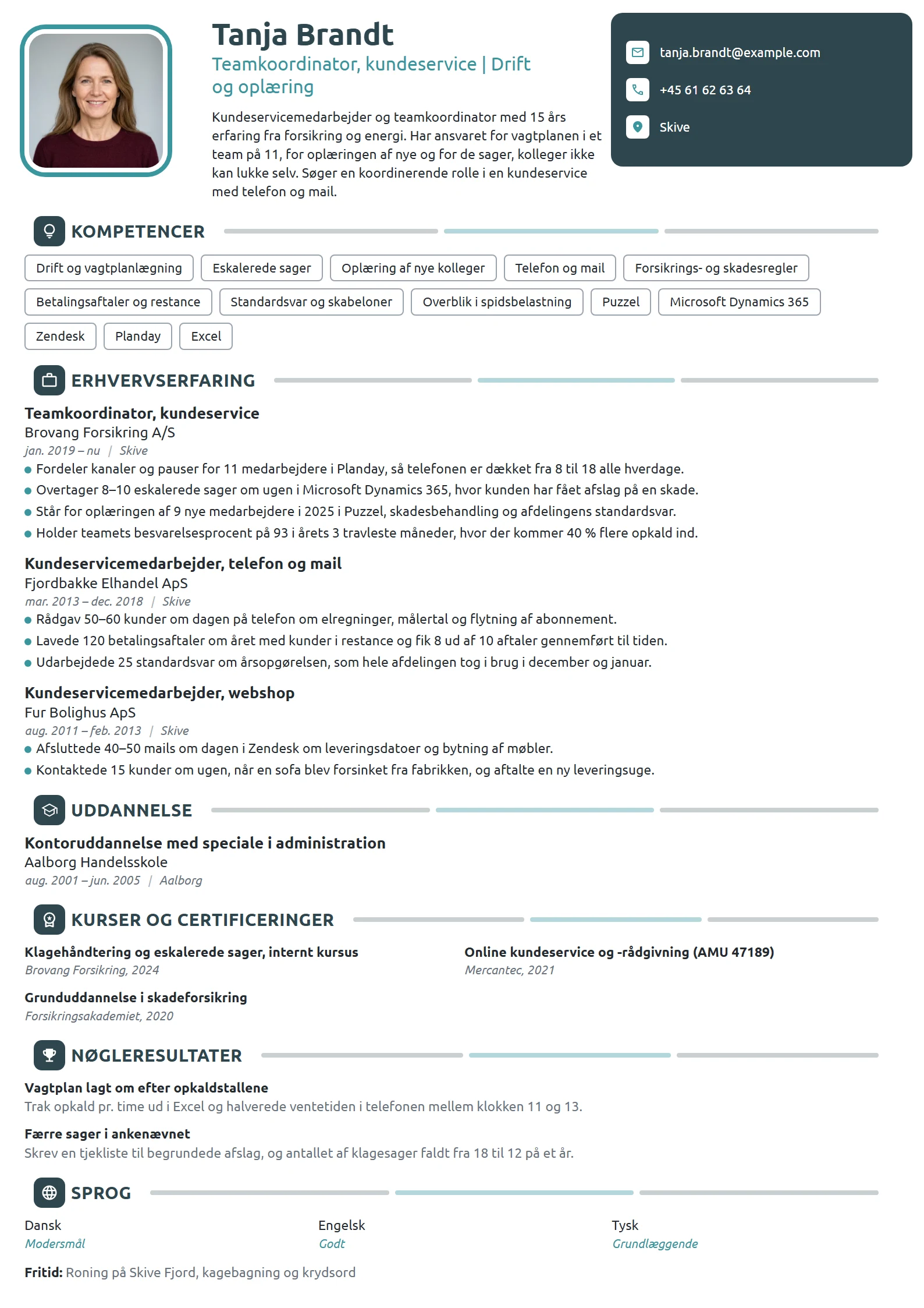 CV-eksempel til teamkoordinator i kundeservice