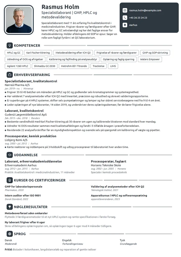 CV-eksempel til specialistlaborant i GMP-kontrol