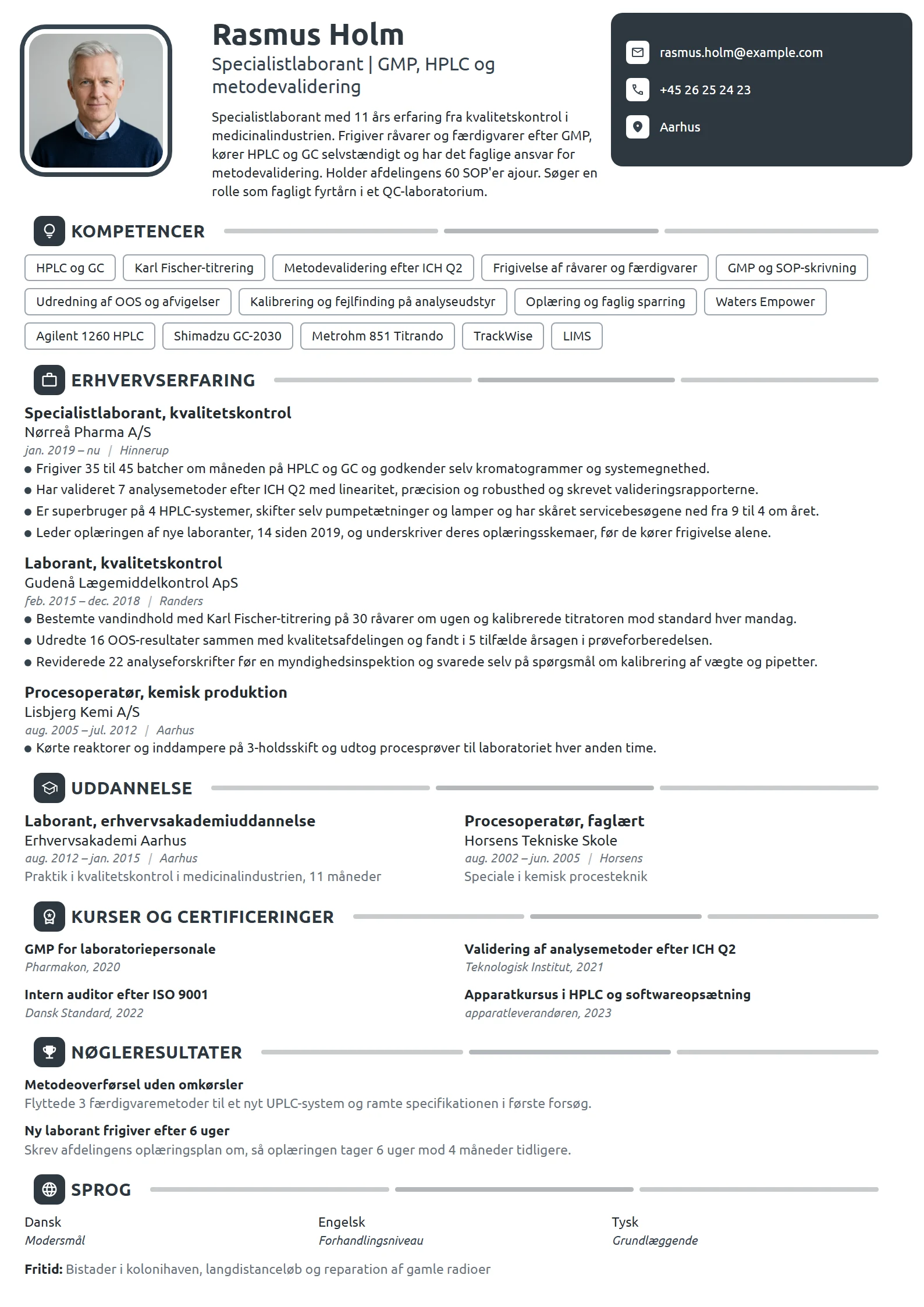 CV-eksempel til specialistlaborant i GMP-kontrol