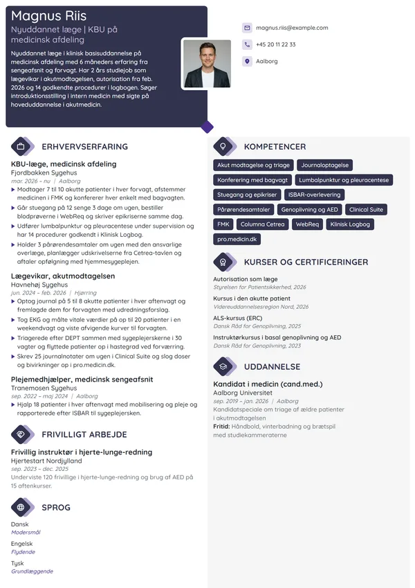 CV-eksempel til nyuddannet læge i KBU