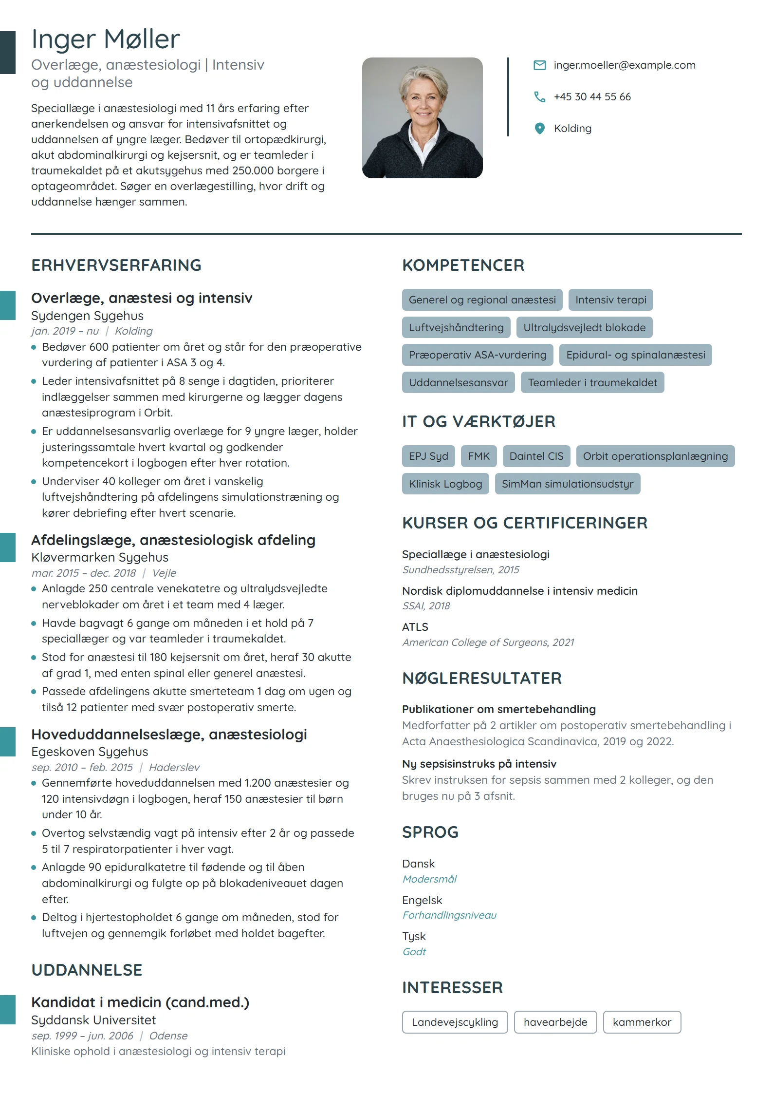 CV-eksempel til overlæge med uddannelsesansvar