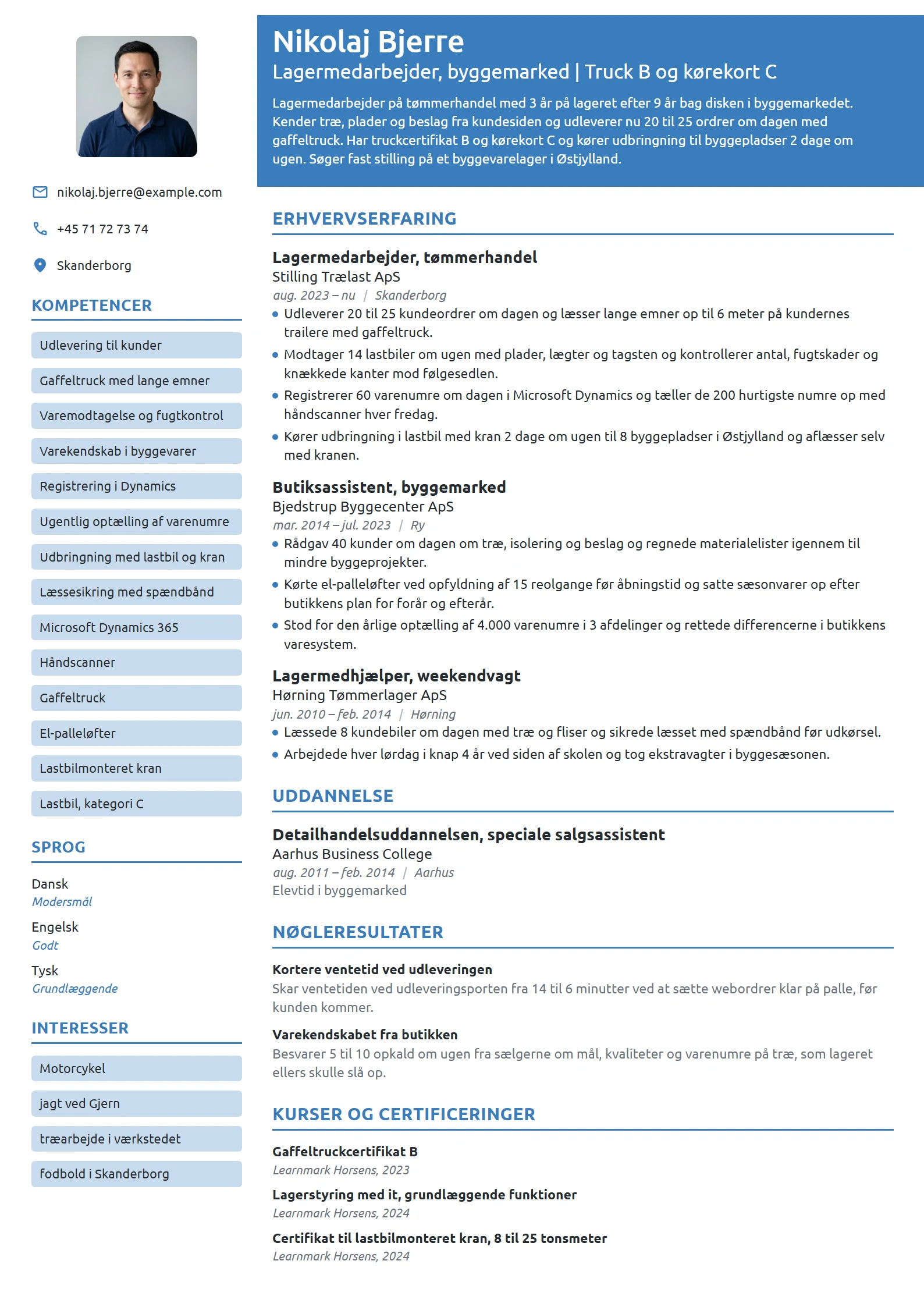 CV-eksempel til skift fra butik til lagerjob