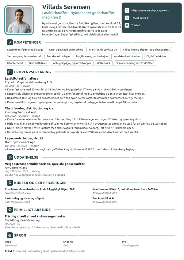 CV-eksempel til nyuddannet godschauffør