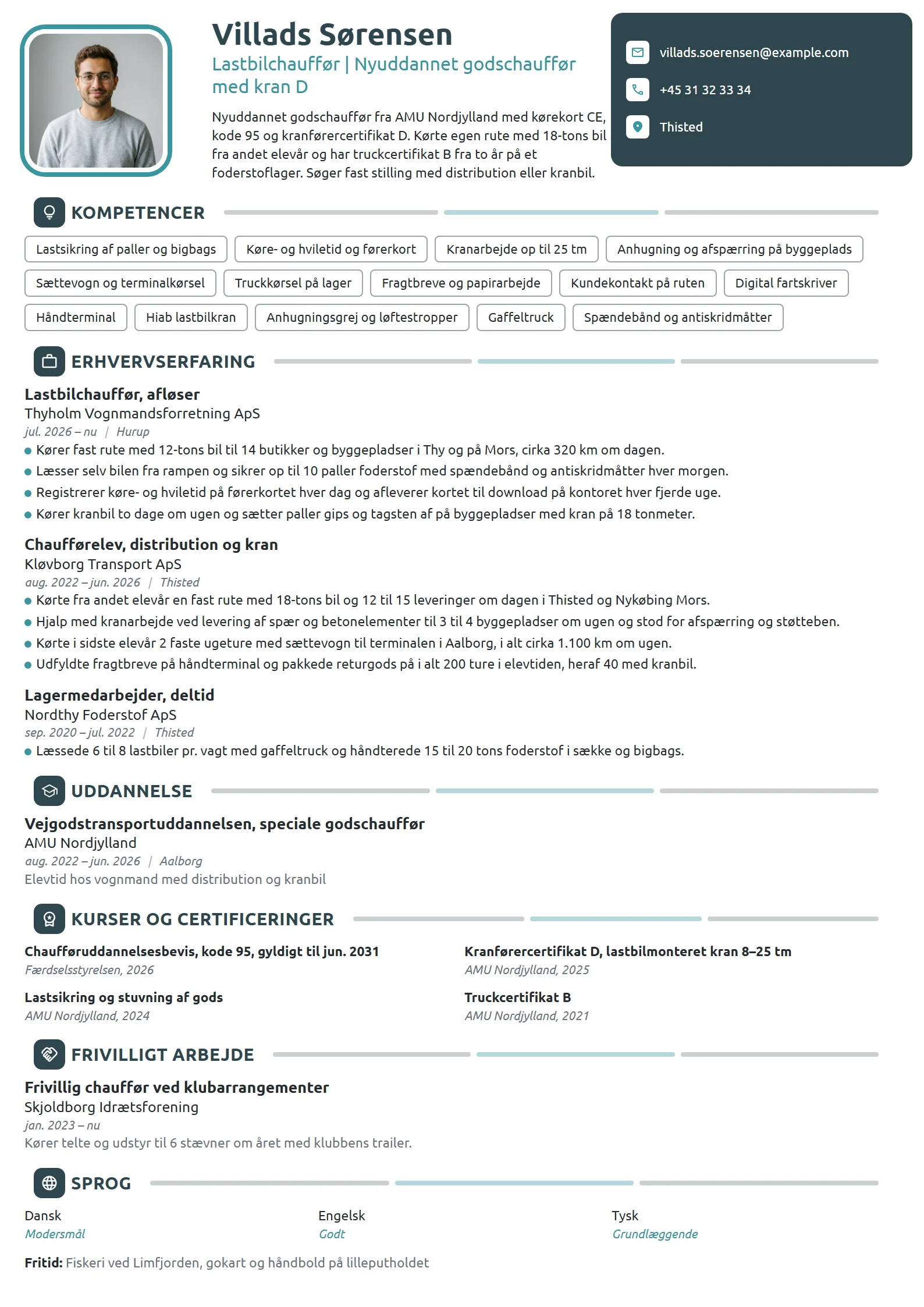 CV-eksempel til nyuddannet godschauffør