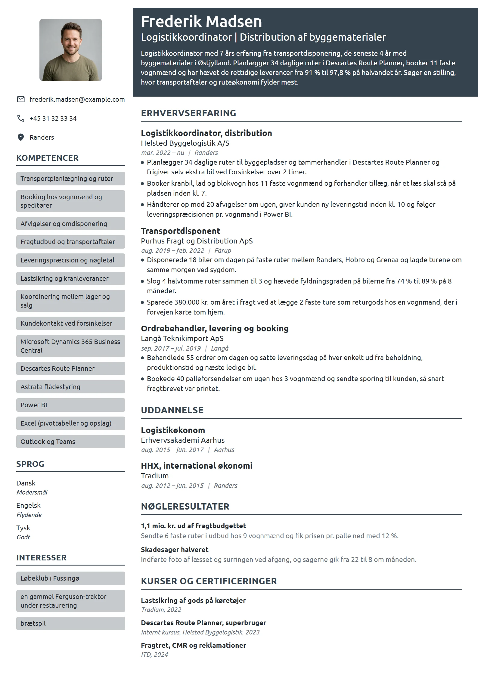 CV-eksempel til erfaren koordinator, byggematerialer