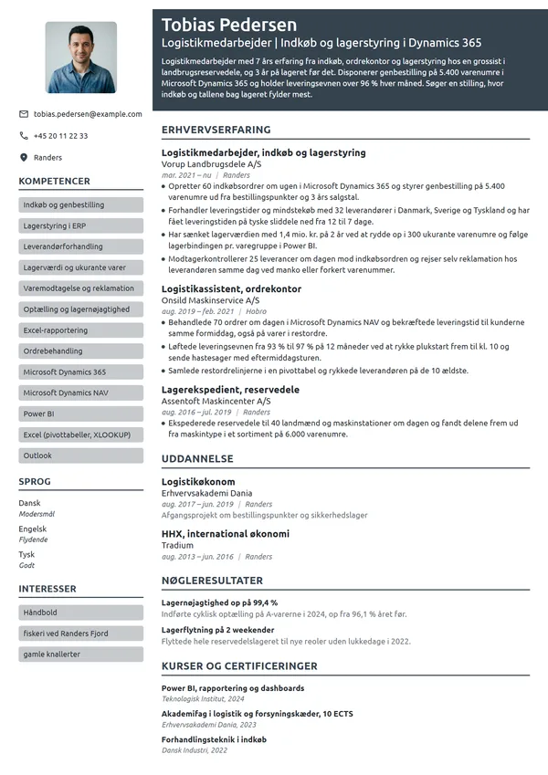 CV-eksempel til erfaren logistikmedarbejder i indkøb