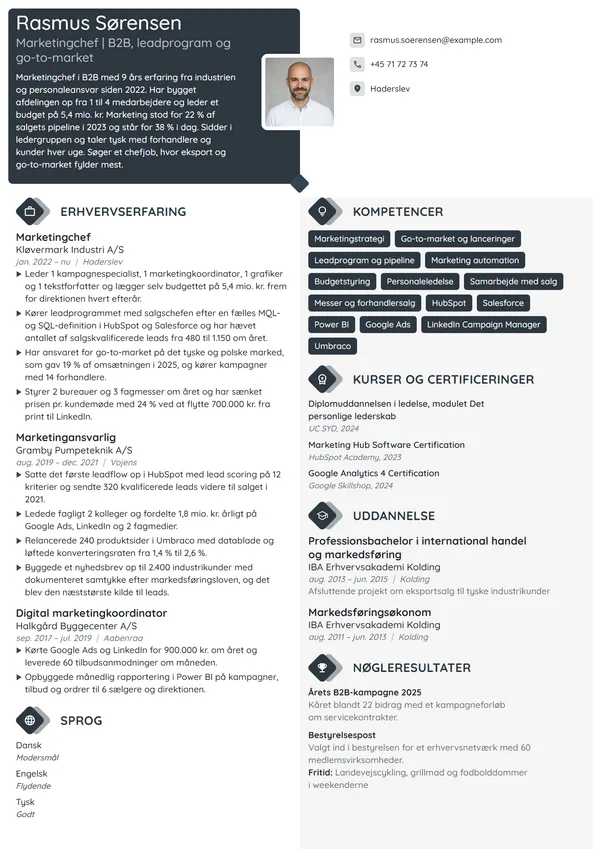 CV-eksempel til marketingchef i B2B-industrien