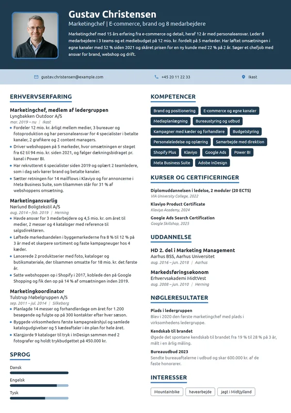 CV-eksempel til marketingchef med e-commerce-ansvar