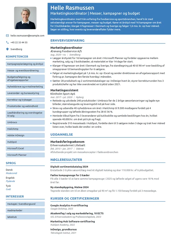 CV-eksempel til erfaren koordinator med messeansvar
