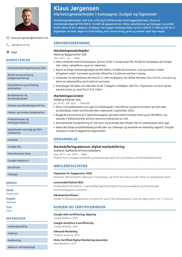 CV-eksempel til bred marketingrolle i B2B