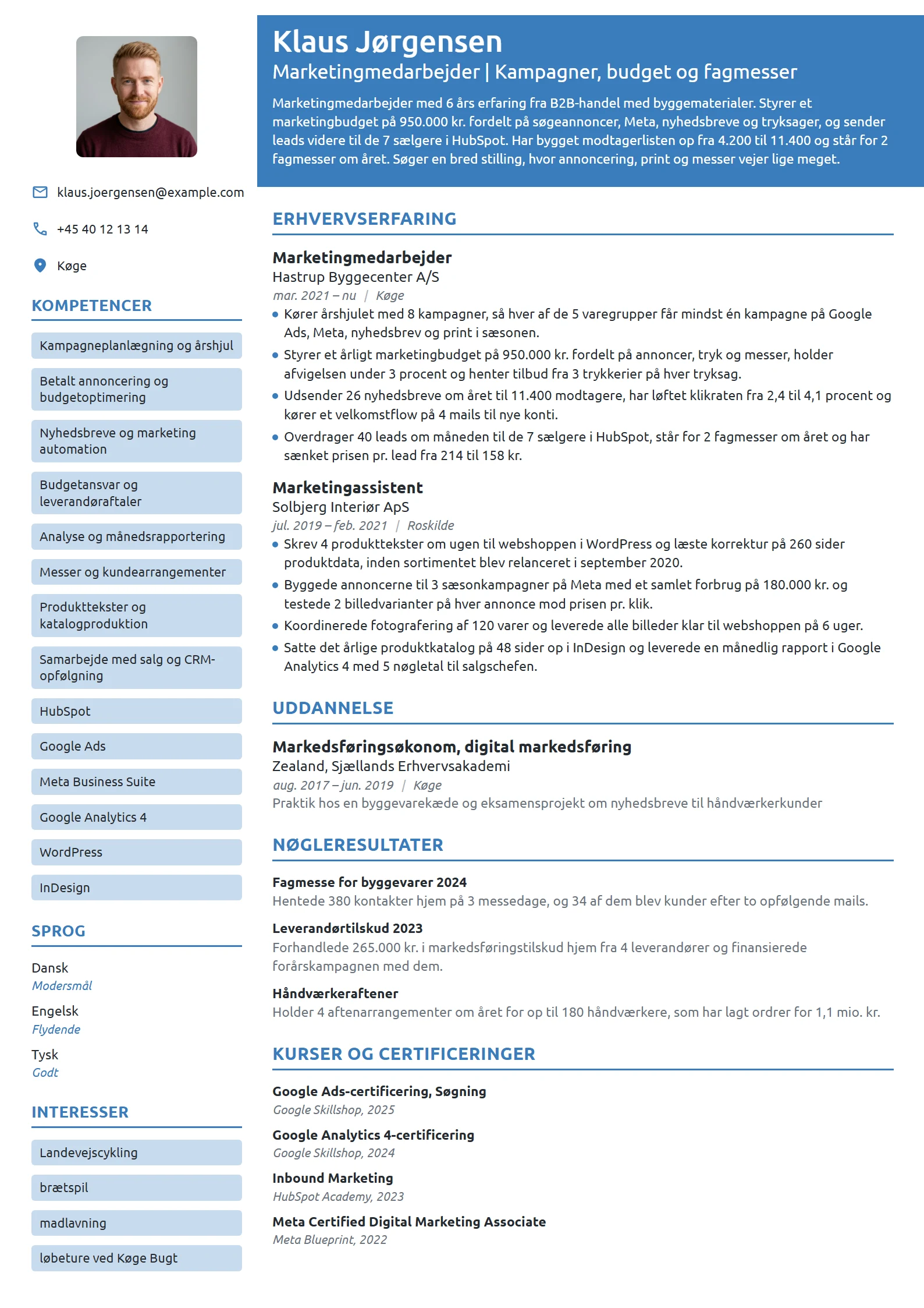 CV-eksempel til bred marketingrolle i B2B