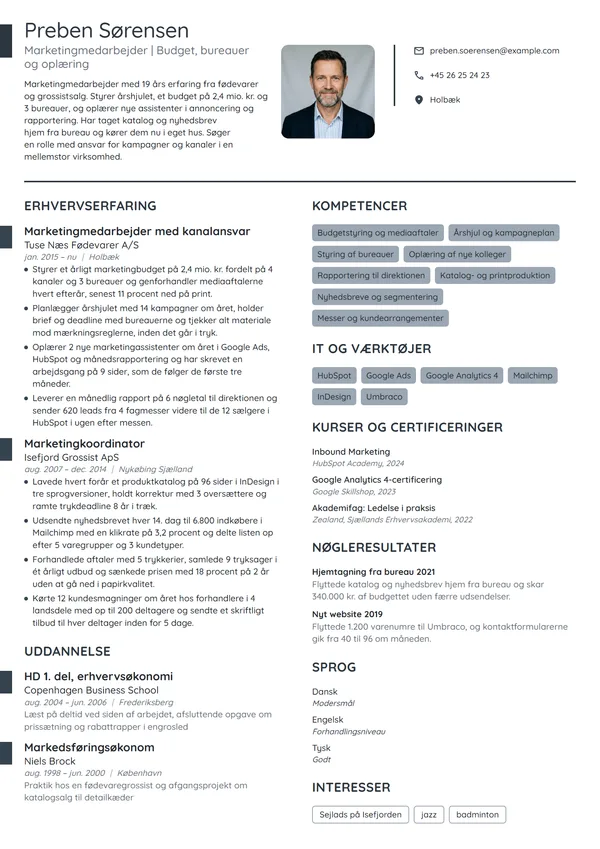 CV-eksempel til erfaren med budget og bureauer