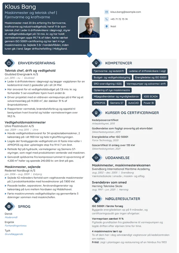 CV-eksempel til teknisk chef i fjernvarmeforsyning