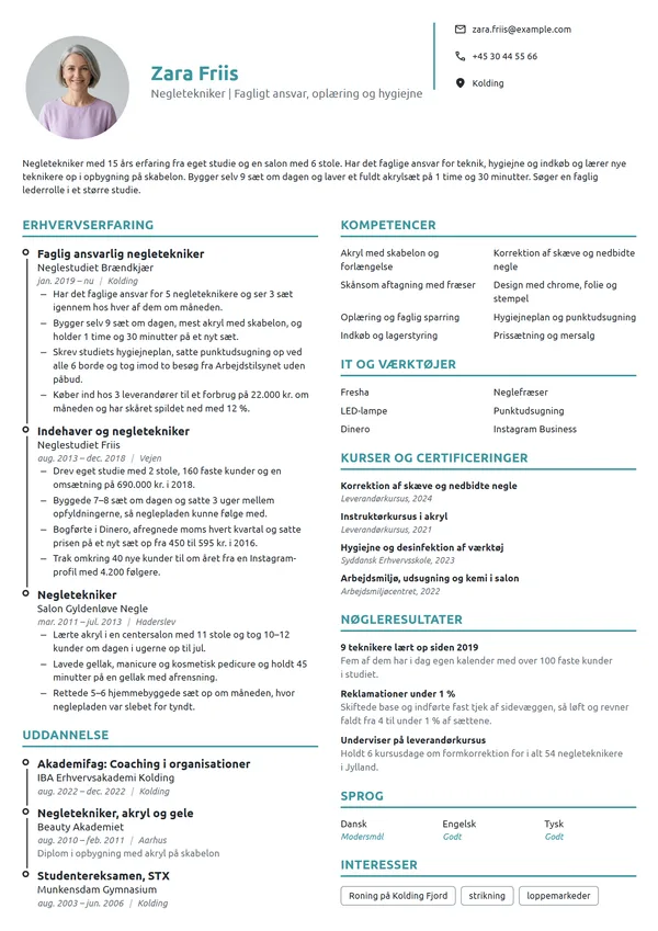 CV-eksempel til faglig ansvarlig negletekniker