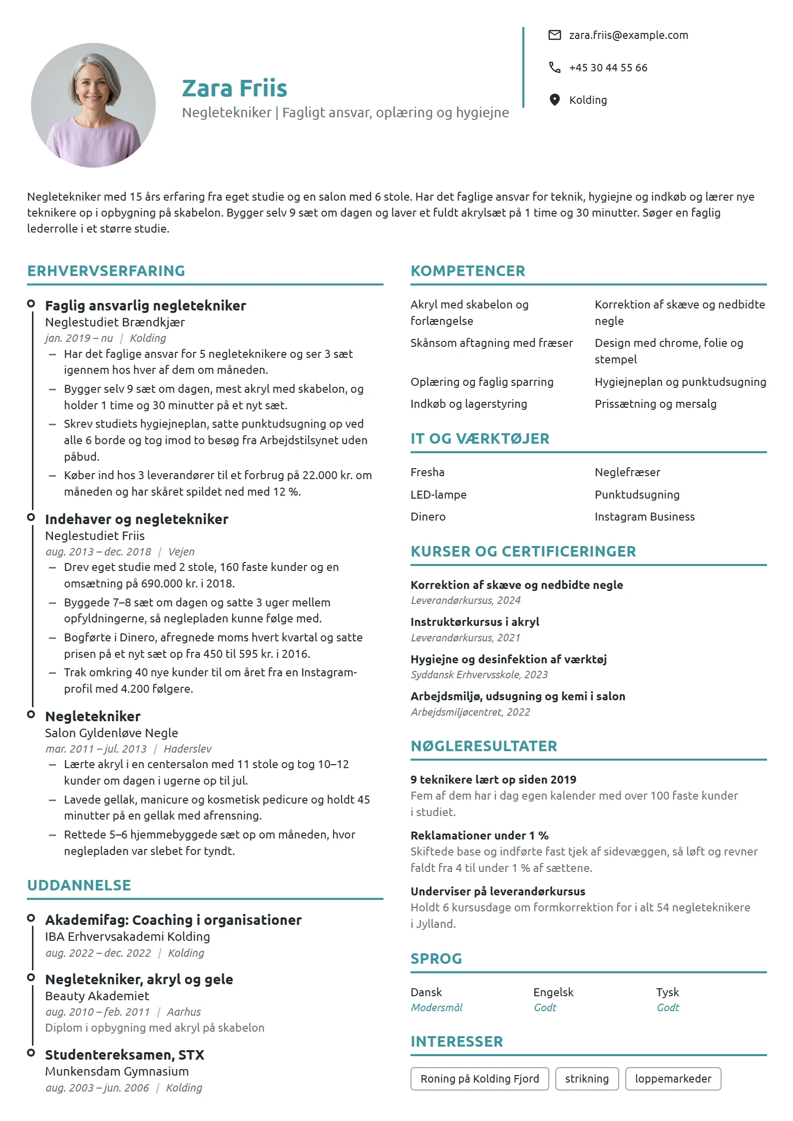 CV-eksempel til faglig ansvarlig negletekniker