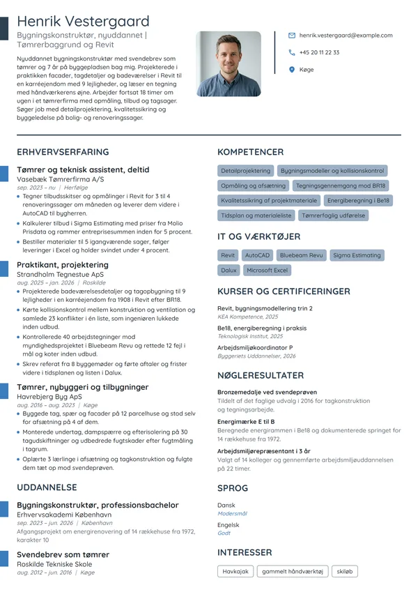 CV-eksempel til nyuddannet med håndværksbaggrund