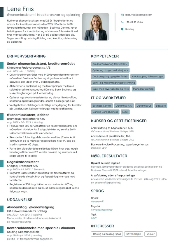 CV-eksempel til erfaren økonomiassistent med oplæring