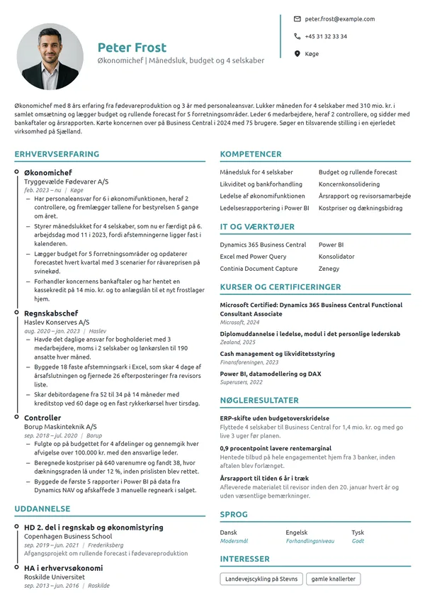CV-eksempel til økonomichef i en produktionskoncern