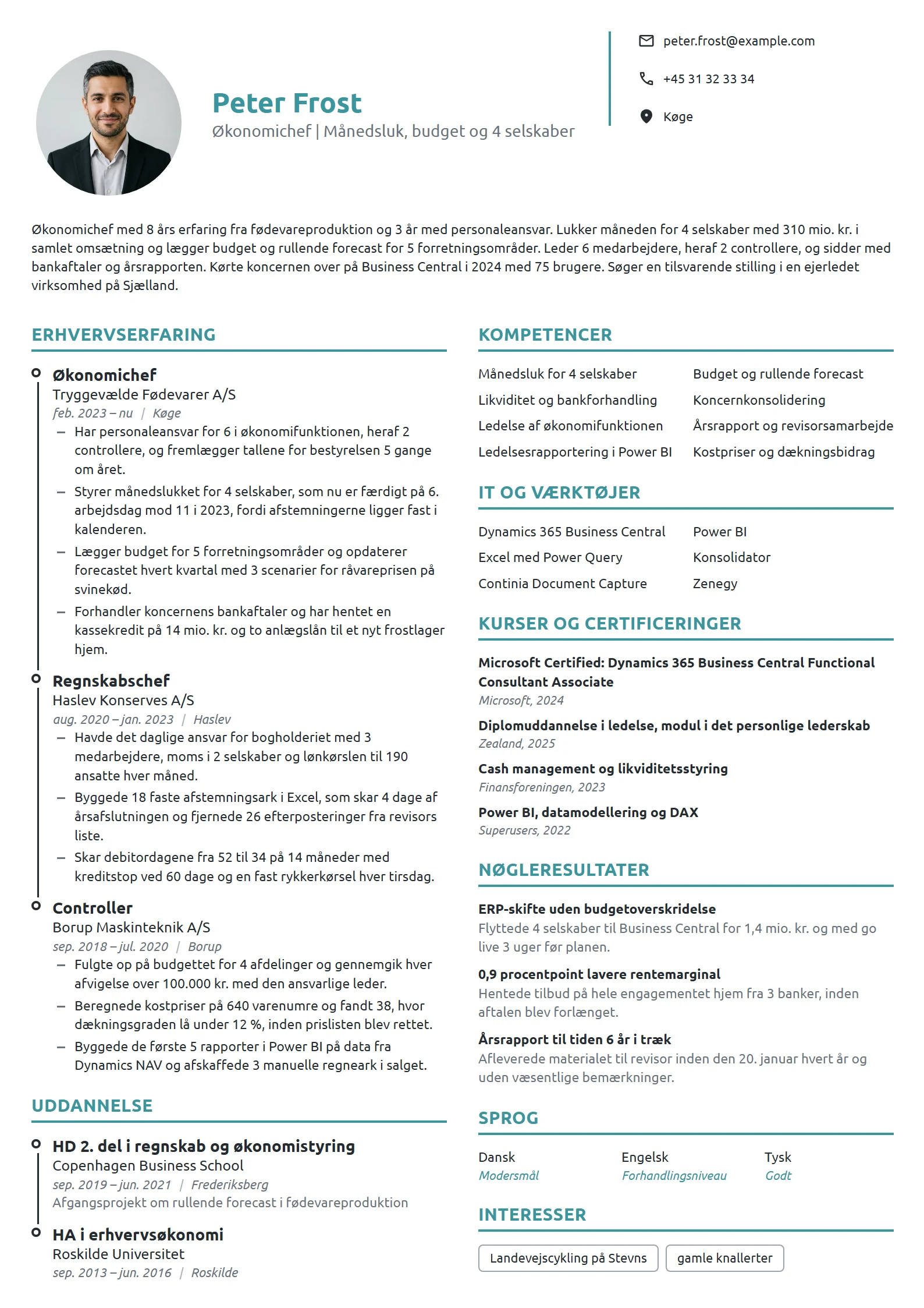 CV-eksempel til økonomichef i en produktionskoncern
