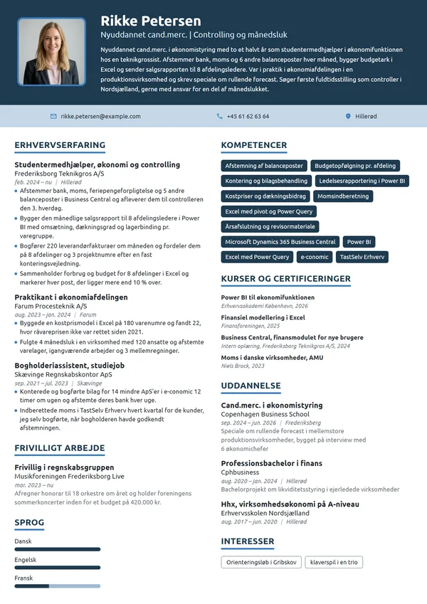 CV-eksempel til nyuddannet cand.merc. i økonomistyring