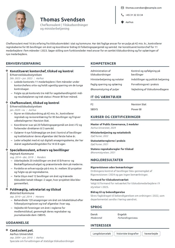 CV-eksempel til chefkonsulent med ansvar for tilskud