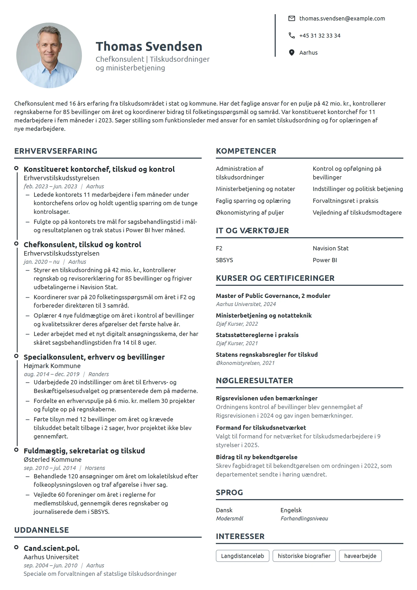 CV-eksempel til chefkonsulent med ansvar for tilskud