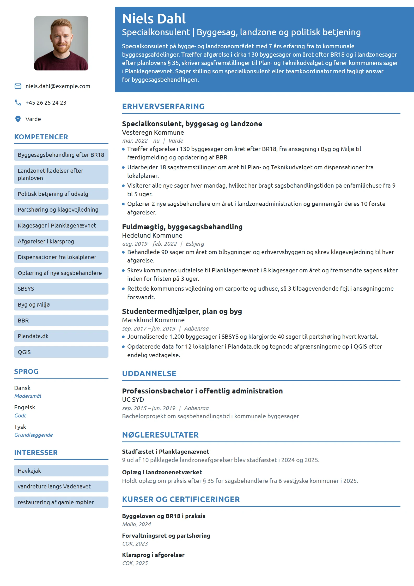 CV-eksempel til specialkonsulent i byggesag og landzone