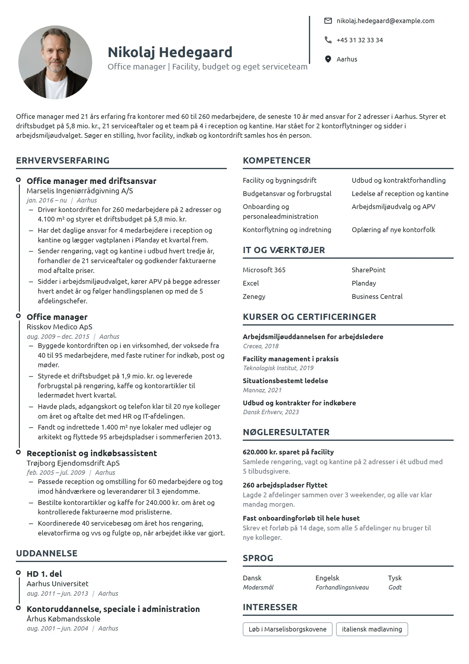 CV-eksempel til office manager med drift og teamansvar