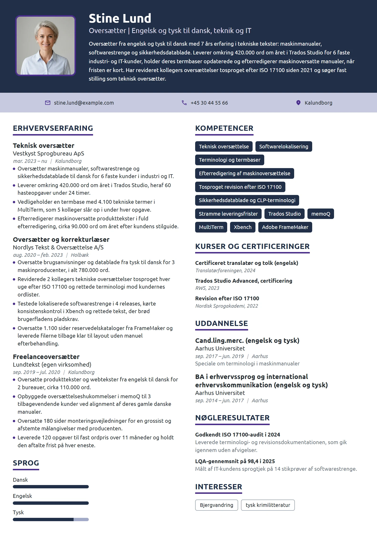CV-eksempel til erfaren teknisk oversætter