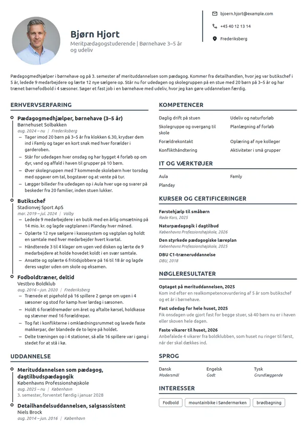CV-eksempel til karriereskift til pædagogfaget