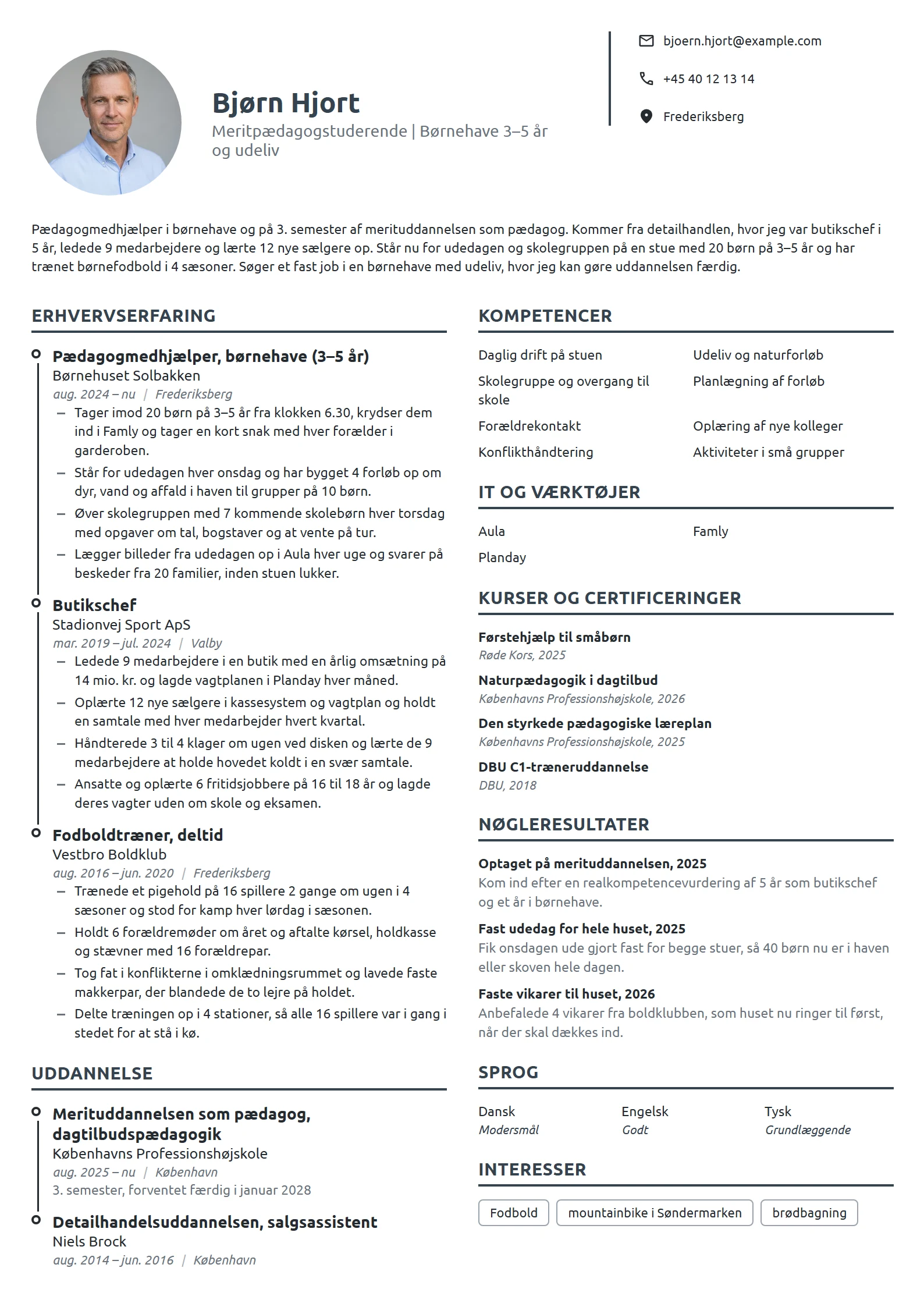 CV-eksempel til karriereskift til pædagogfaget
