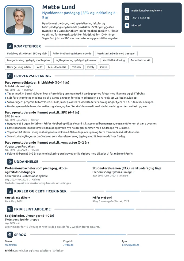 CV-eksempel til nyuddannet pædagog til SFO