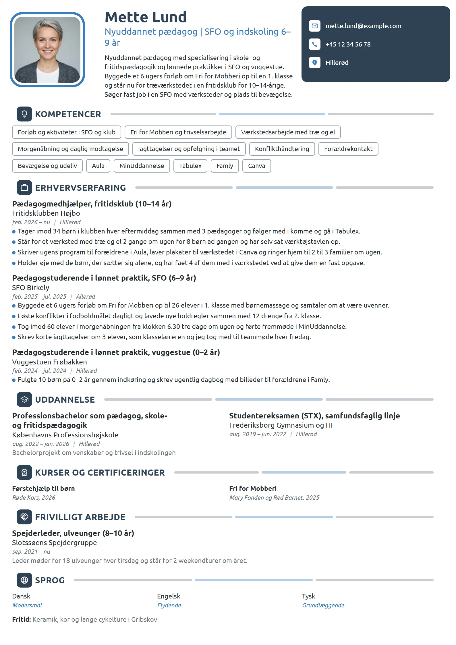 CV-eksempel til nyuddannet pædagog til SFO