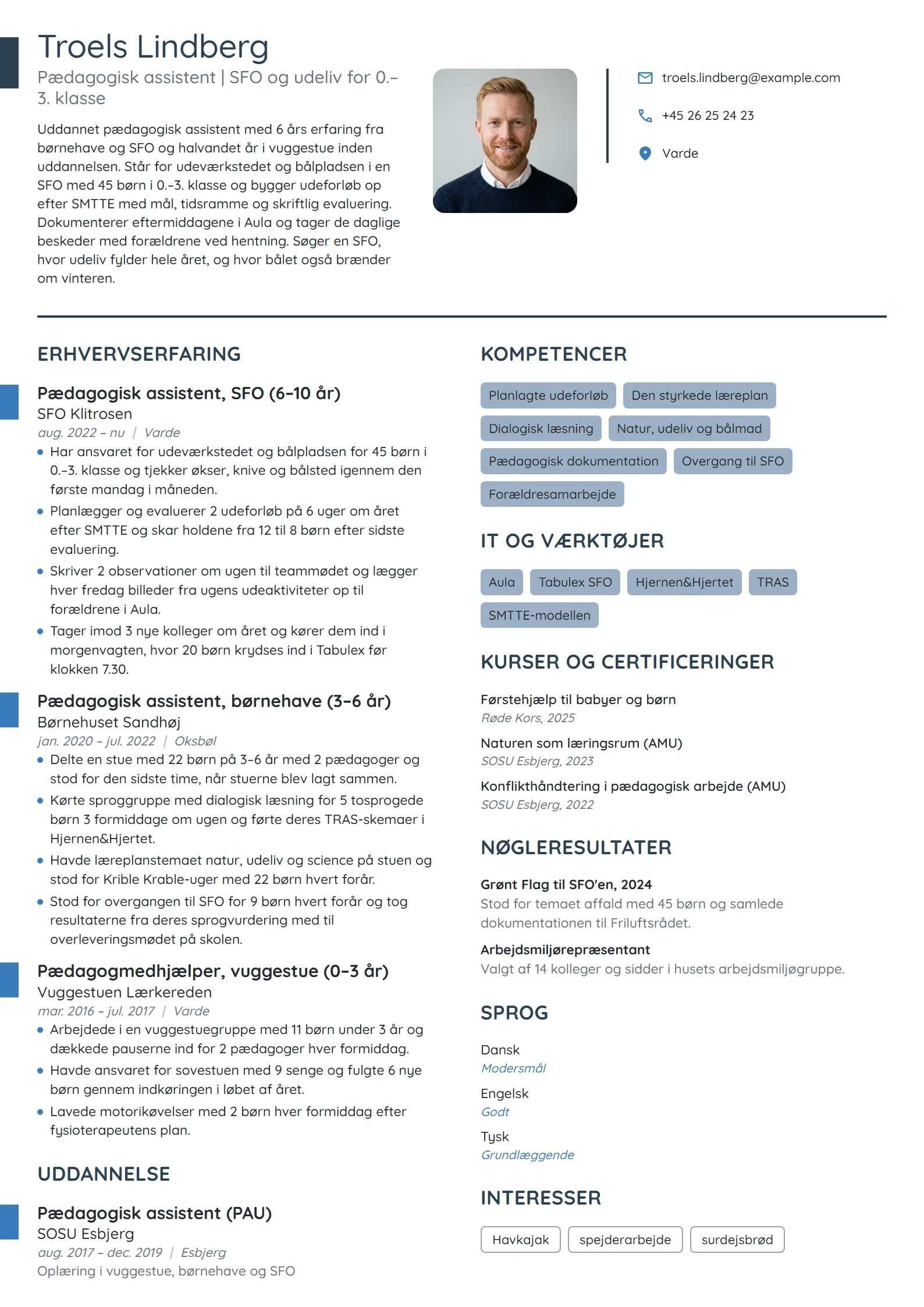 CV-eksempel til erfaren PAU i SFO med udeliv
