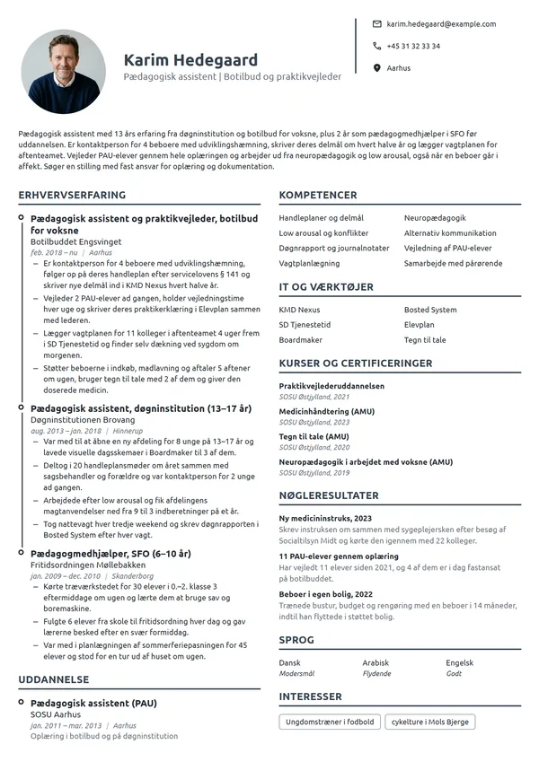 CV-eksempel til PAU på botilbud og praktikvejleder