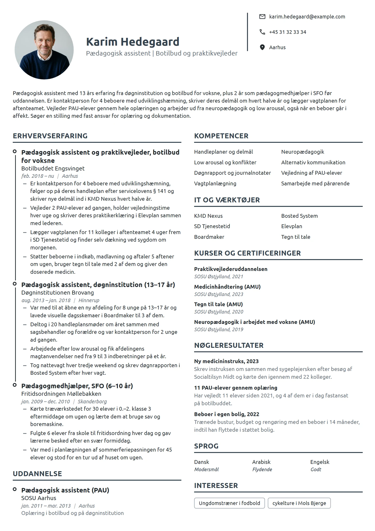 CV-eksempel til PAU på botilbud og praktikvejleder