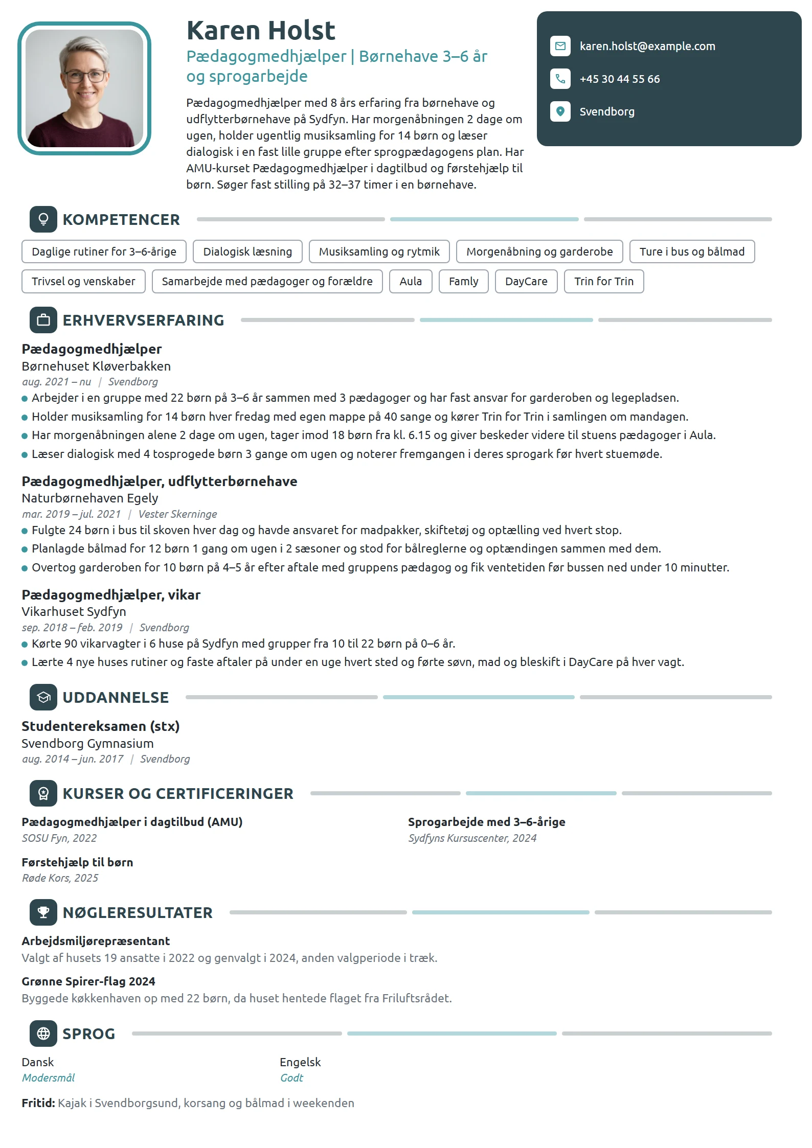 CV-eksempel til erfaren medhjælper i børnehave