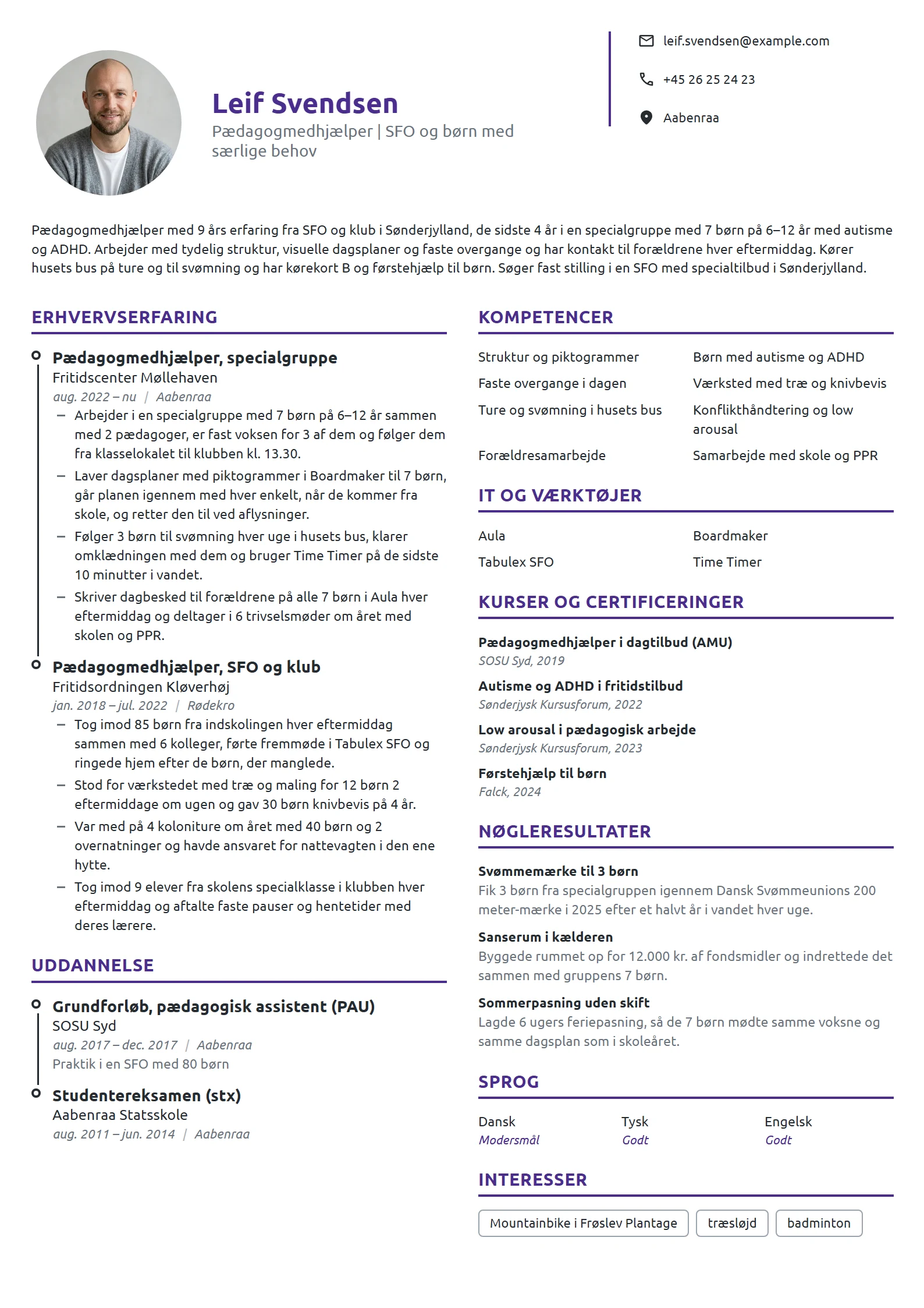 CV-eksempel til medhjælper i SFO og specialgruppe