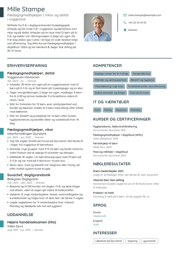 CV-eksempel til skift fra butik til vuggestue
