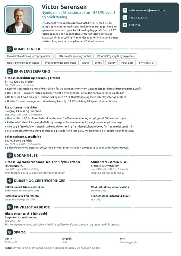 CV-eksempel til nyuddannet træner med læreplads