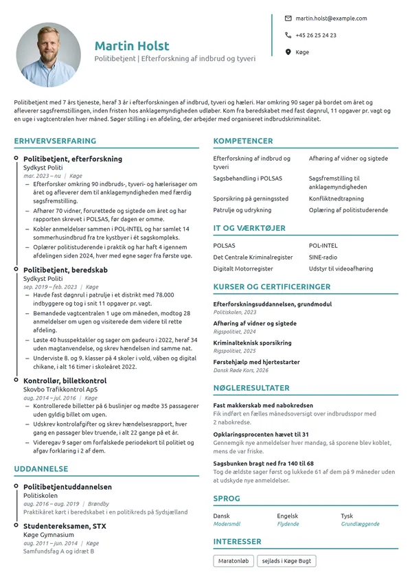 CV-eksempel til erfaren politibetjent i efterforskning