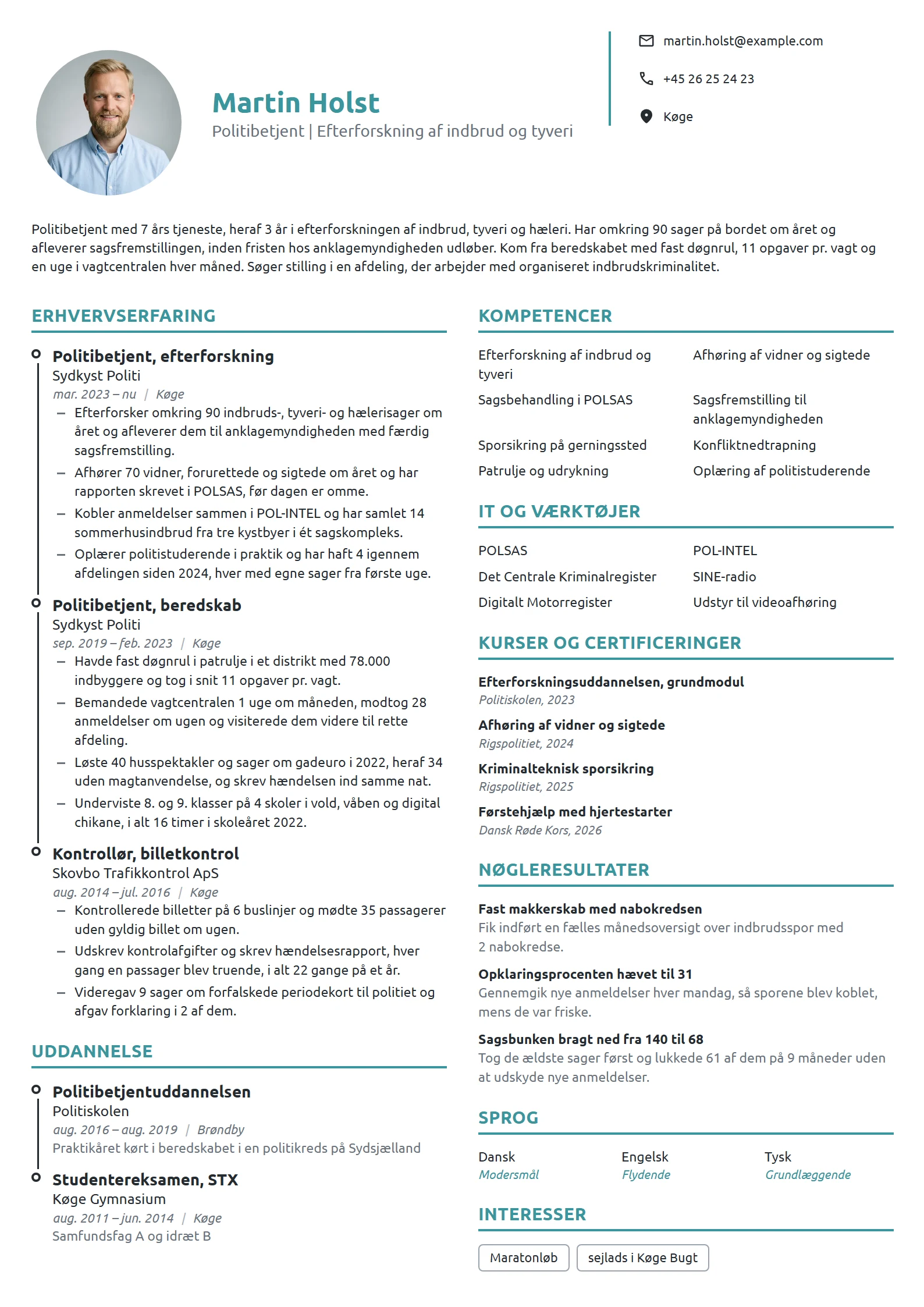 CV-eksempel til erfaren politibetjent i efterforskning