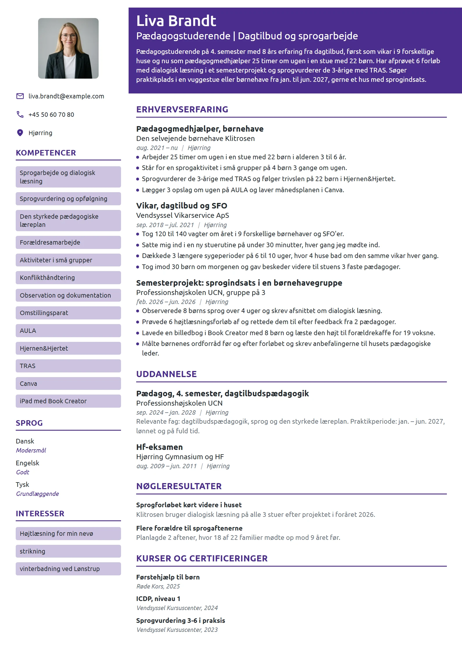 CV-eksempel til pædagogstuderende i praktik