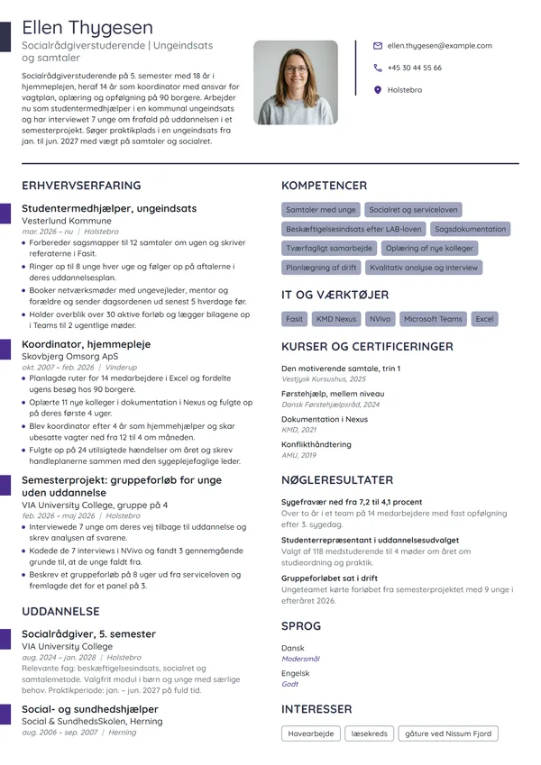 CV-eksempel til socialrådgiver i praktik, ungeindsats