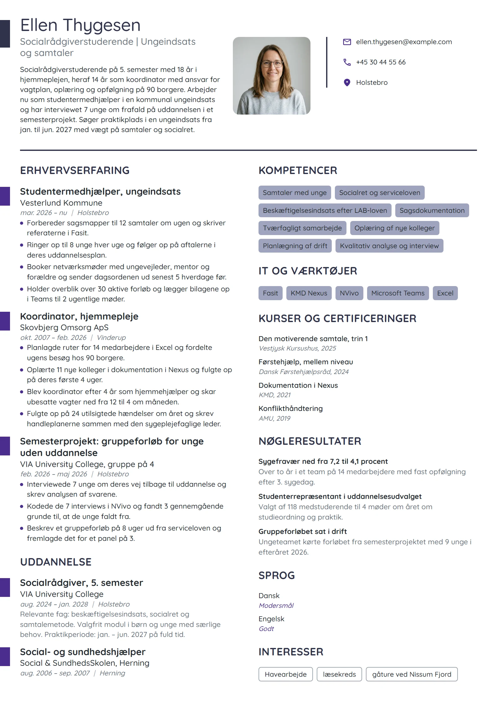 CV-eksempel til socialrådgiver i praktik, ungeindsats