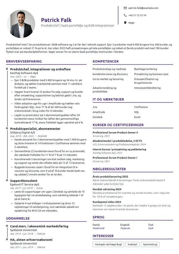 CV-eksempel til produktchef med SaaS-portefølje