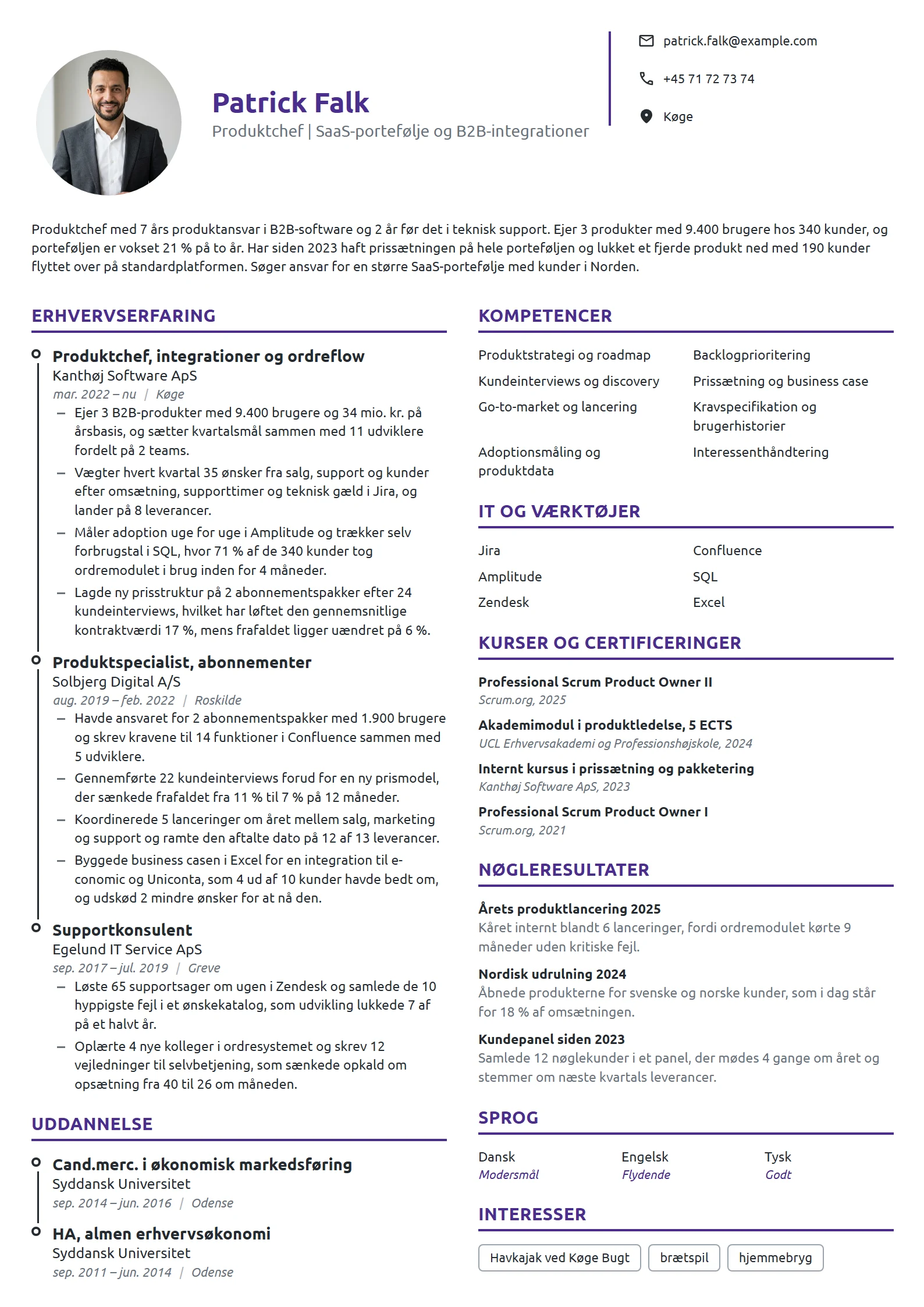 CV-eksempel til produktchef med SaaS-portefølje